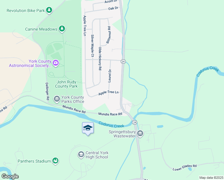 map of restaurants, bars, coffee shops, grocery stores, and more near 101 Laurel Drive in Mount Wolf