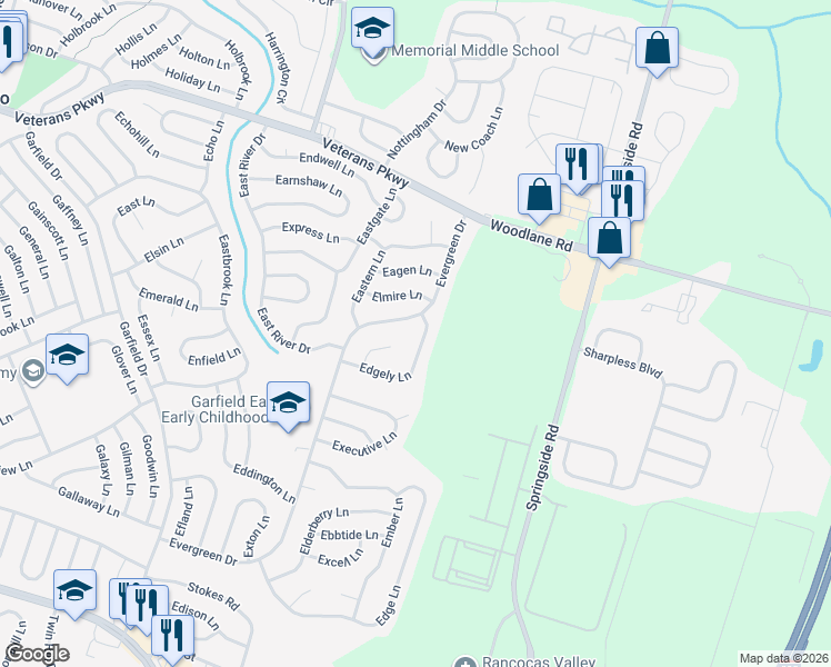 map of restaurants, bars, coffee shops, grocery stores, and more near 54 Edgely Lane in Willingboro