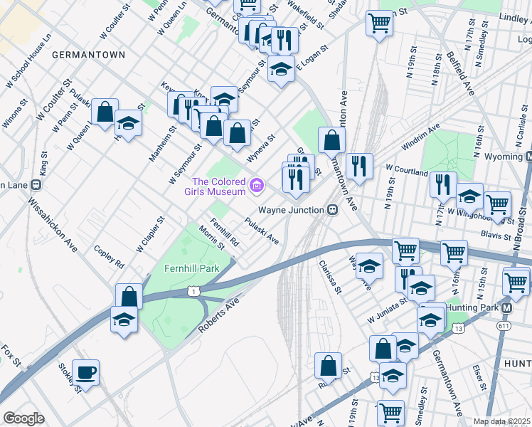 map of restaurants, bars, coffee shops, grocery stores, and more near 249 Zeralda Street in Philadelphia