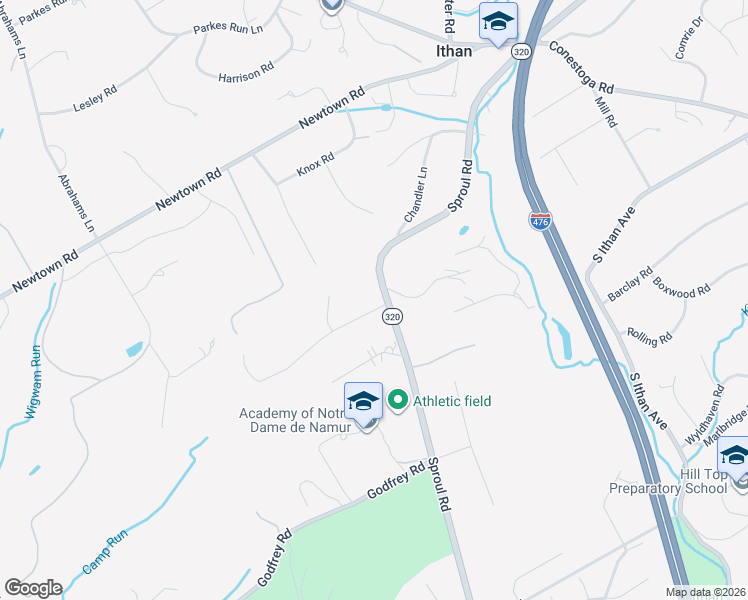 map of restaurants, bars, coffee shops, grocery stores, and more near 701 Campwoods Road in Villanova