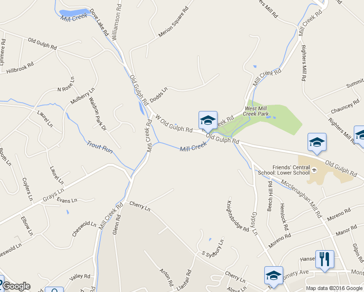 map of restaurants, bars, coffee shops, grocery stores, and more near 10 Old Gulph Road in Gladwyne