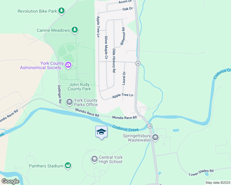 map of restaurants, bars, coffee shops, grocery stores, and more near 125 Apple Tree Ln in Mt Wolf