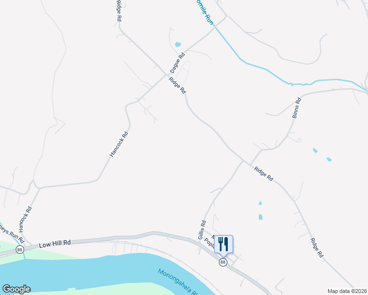 map of restaurants, bars, coffee shops, grocery stores, and more near 551 Ridge Road in Brownsville