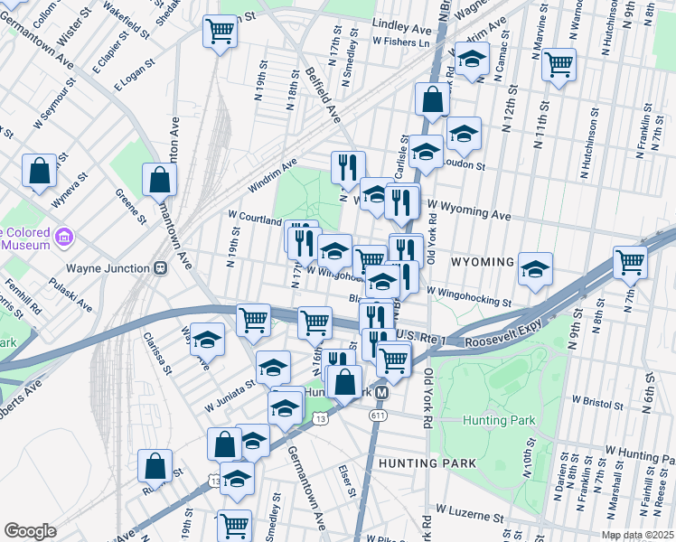 map of restaurants, bars, coffee shops, grocery stores, and more near 1533 West Wingohocking Street in Philadelphia