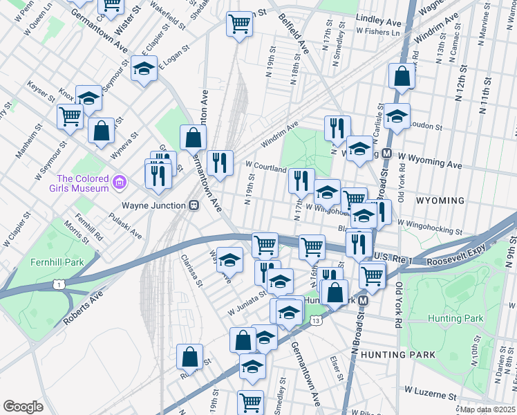 map of restaurants, bars, coffee shops, grocery stores, and more near 4427 North Gratz Street in Philadelphia