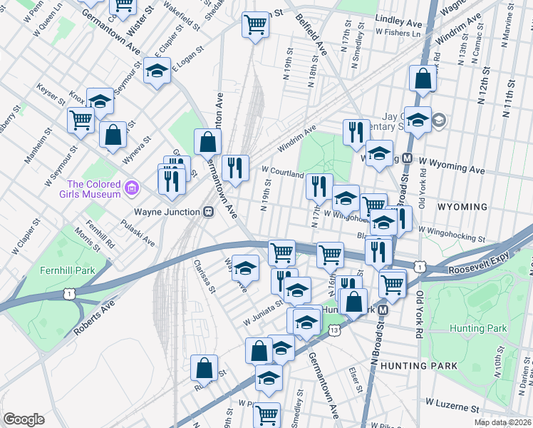 map of restaurants, bars, coffee shops, grocery stores, and more near 4427 North Gratz Street in Philadelphia
