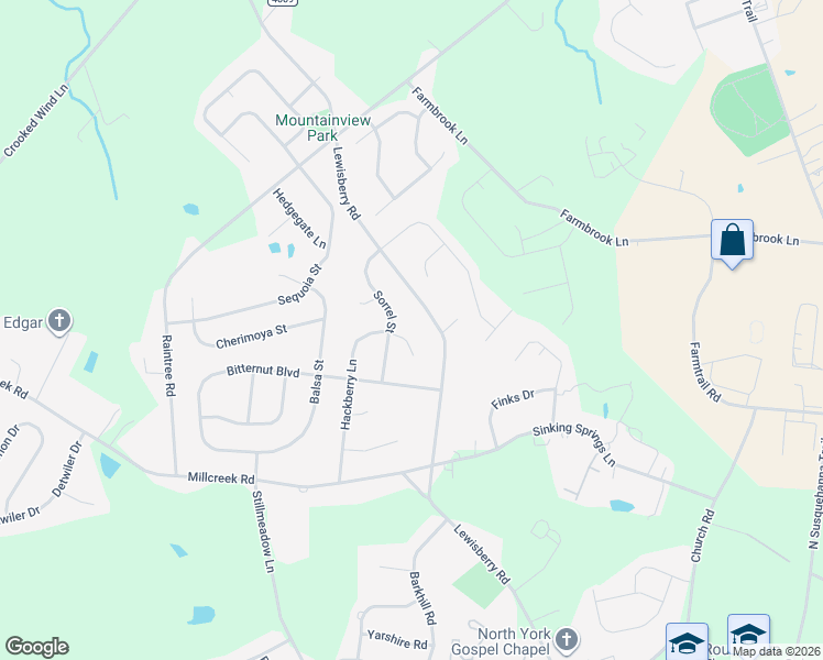 map of restaurants, bars, coffee shops, grocery stores, and more near 3210 Hackberry Lane in York