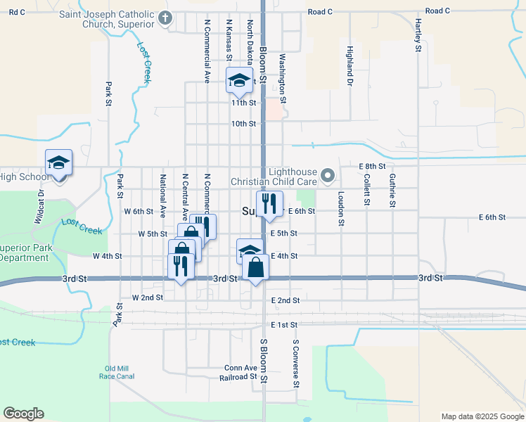 map of restaurants, bars, coffee shops, grocery stores, and more near in Superior