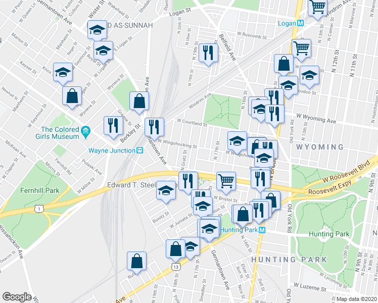 map of restaurants, bars, coffee shops, grocery stores, and more near 4454 North Cleveland Street in Philadelphia