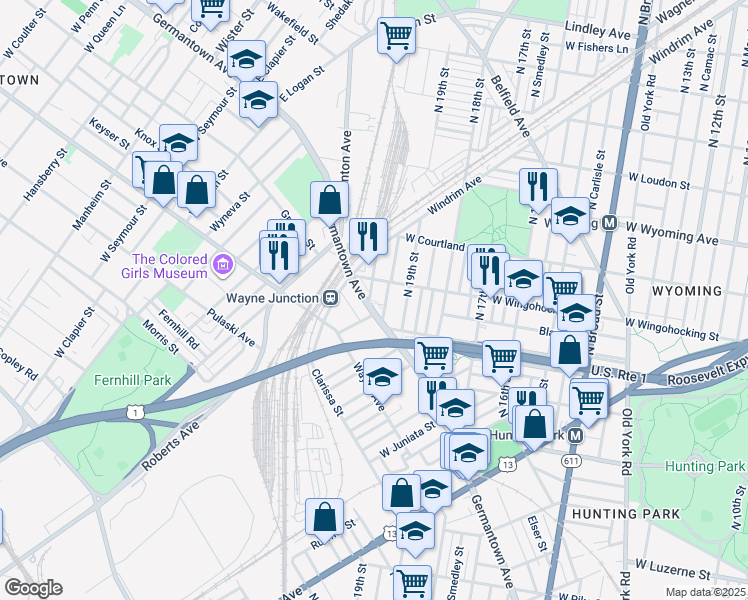 map of restaurants, bars, coffee shops, grocery stores, and more near 4435 North 20th Street in Philadelphia