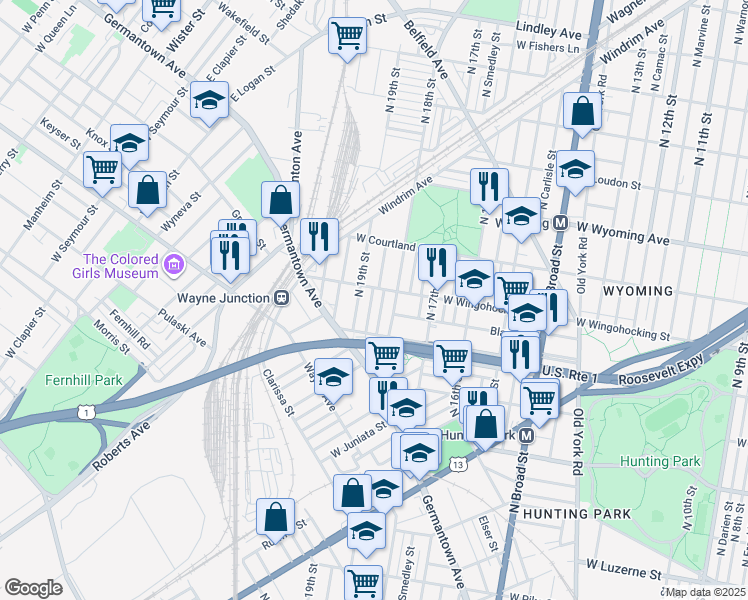map of restaurants, bars, coffee shops, grocery stores, and more near 4427 North Gratz Street in Philadelphia