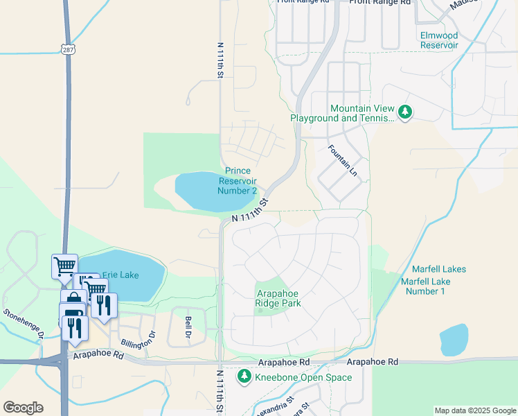map of restaurants, bars, coffee shops, grocery stores, and more near 2211 North 111th Street in Lafayette