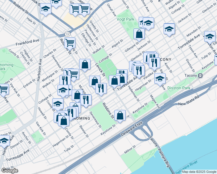 map of restaurants, bars, coffee shops, grocery stores, and more near in Philadelphia