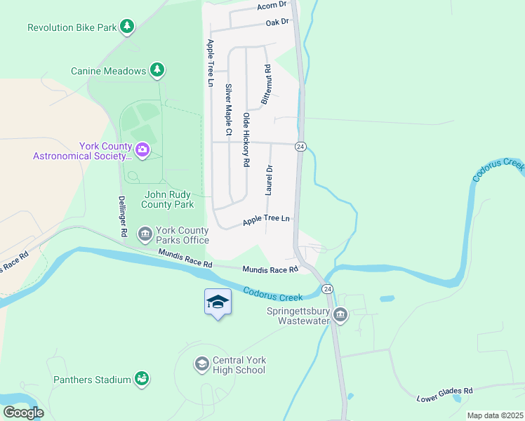 map of restaurants, bars, coffee shops, grocery stores, and more near 100 Laurel Drive in Mount Wolf
