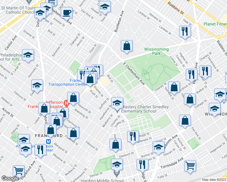 map of restaurants, bars, coffee shops, grocery stores, and more near 5325 Hedge Street in Philadelphia