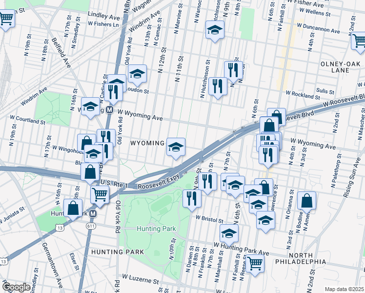 map of restaurants, bars, coffee shops, grocery stores, and more near 4600 North 10th Street in Philadelphia