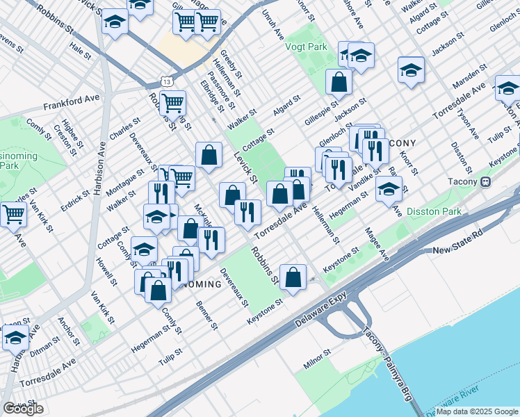 map of restaurants, bars, coffee shops, grocery stores, and more near in Philadelphia