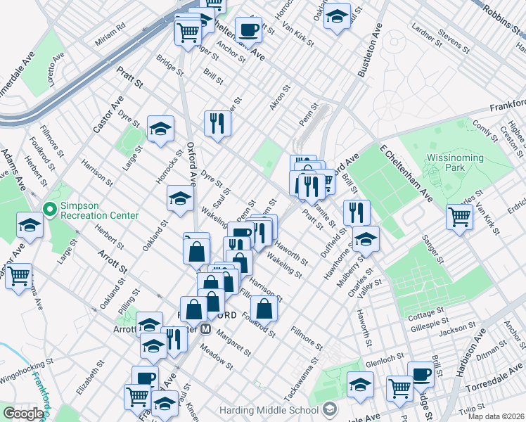 map of restaurants, bars, coffee shops, grocery stores, and more near 5024 Griscom Street in Philadelphia