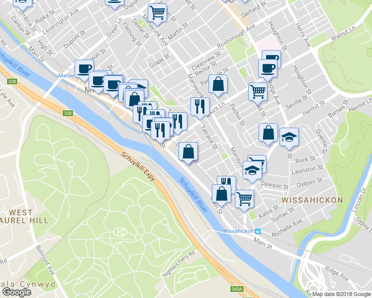 map of restaurants, bars, coffee shops, grocery stores, and more near 4027 Cresson Street in Philadelphia