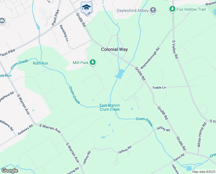 map of restaurants, bars, coffee shops, grocery stores, and more near 3 Mill Road in Malvern