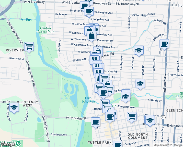 map of restaurants, bars, coffee shops, grocery stores, and more near 2948 Neil Avenue in Columbus