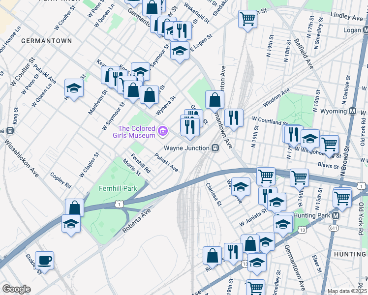 map of restaurants, bars, coffee shops, grocery stores, and more near 211 Berkley Street in Philadelphia