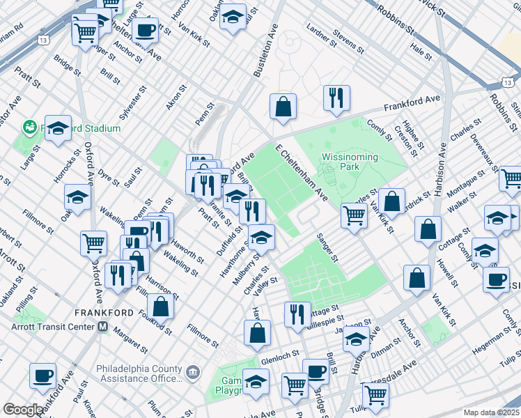 map of restaurants, bars, coffee shops, grocery stores, and more near 5320 Duffield Street in Philadelphia