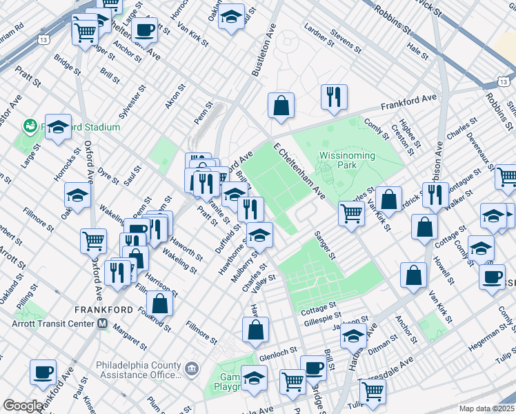 map of restaurants, bars, coffee shops, grocery stores, and more near 5320 Duffield Street in Philadelphia