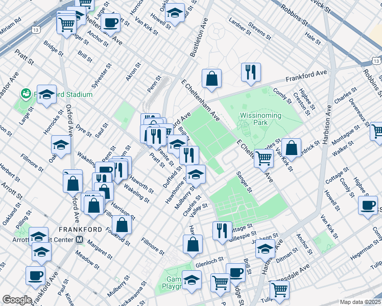 map of restaurants, bars, coffee shops, grocery stores, and more near 5331 Hedge Street in Philadelphia