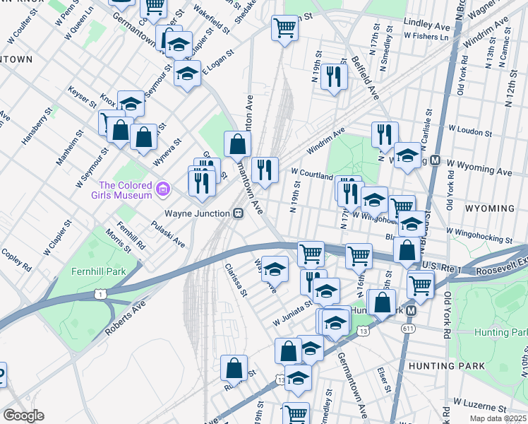 map of restaurants, bars, coffee shops, grocery stores, and more near 4423 Germantown Avenue in Philadelphia