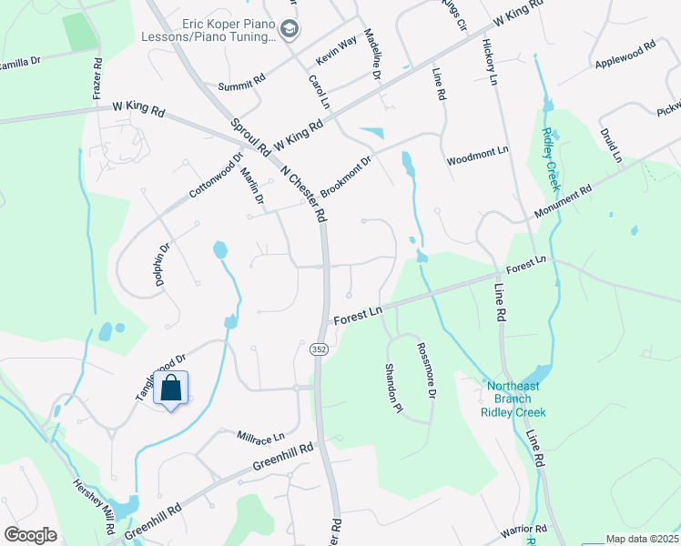 map of restaurants, bars, coffee shops, grocery stores, and more near 31 Ruth Circle in Malvern