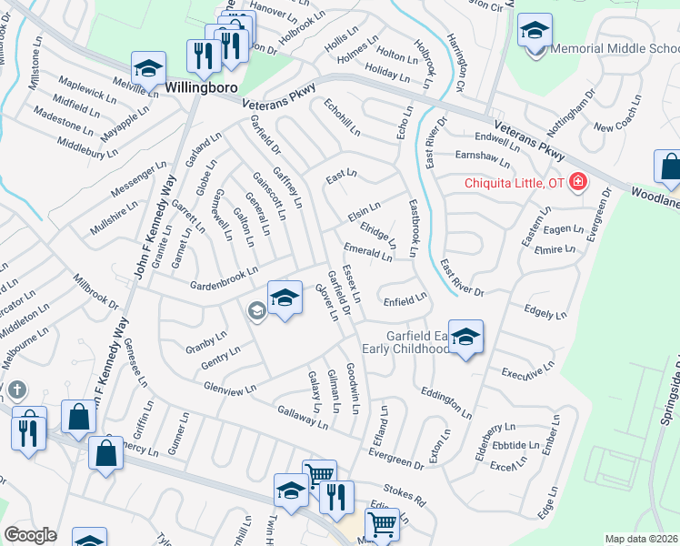 map of restaurants, bars, coffee shops, grocery stores, and more near 27 Essex Lane in Willingboro