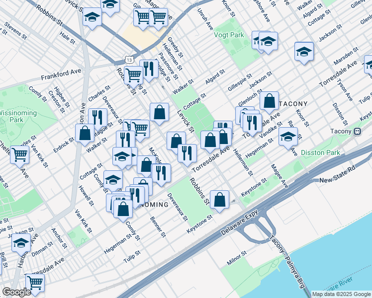 map of restaurants, bars, coffee shops, grocery stores, and more near 6334 Ditman Street in Philadelphia