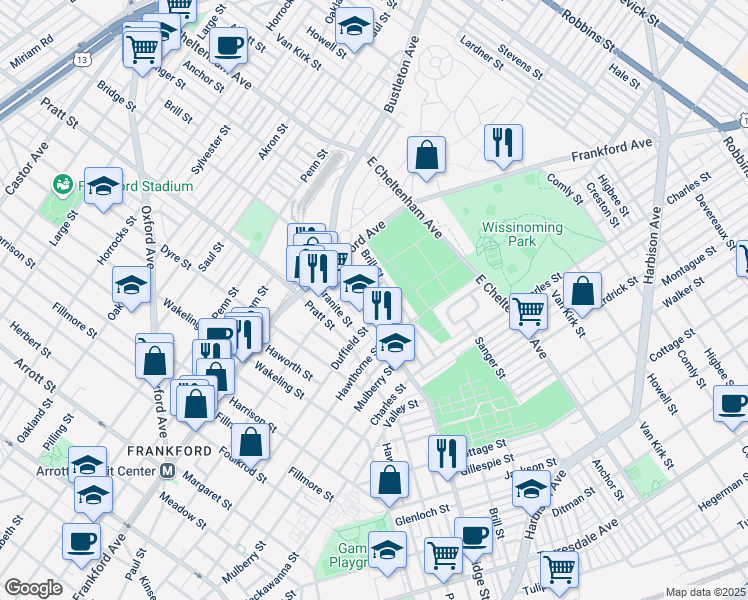 map of restaurants, bars, coffee shops, grocery stores, and more near 5318 Hedge Street in Philadelphia
