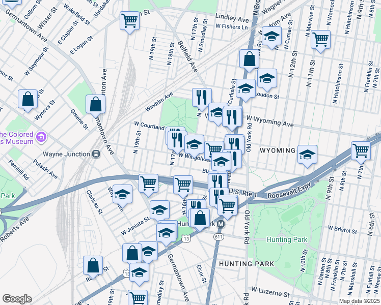map of restaurants, bars, coffee shops, grocery stores, and more near 4508 North 16th Street in Philadelphia