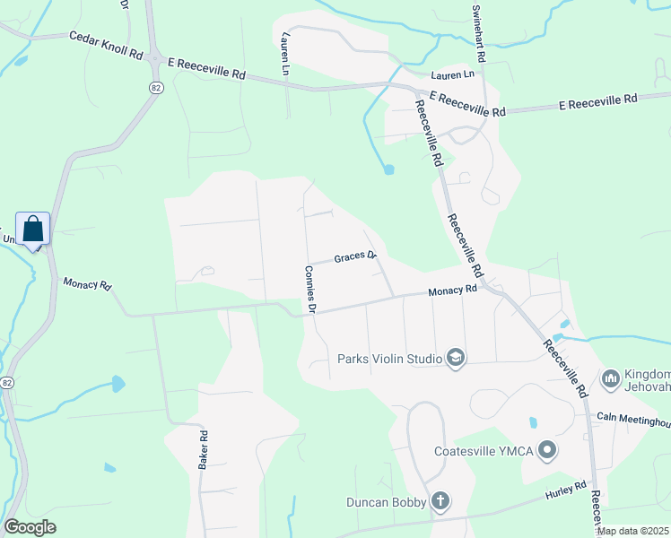 map of restaurants, bars, coffee shops, grocery stores, and more near 35 Graces Drive in Coatesville