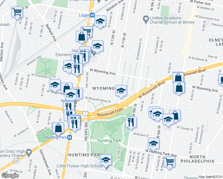 map of restaurants, bars, coffee shops, grocery stores, and more near 4522 North Marvine Street in Philadelphia