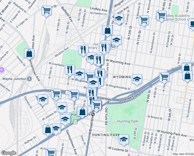 map of restaurants, bars, coffee shops, grocery stores, and more near in Philadelphia