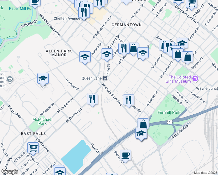 map of restaurants, bars, coffee shops, grocery stores, and more near 535 Hansberry Street in Philadelphia
