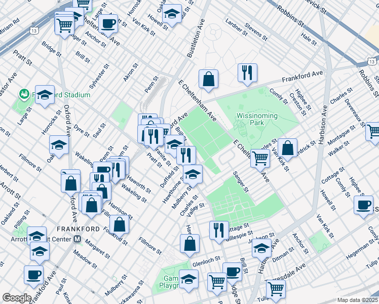 map of restaurants, bars, coffee shops, grocery stores, and more near 5337 Hedge Street in Philadelphia