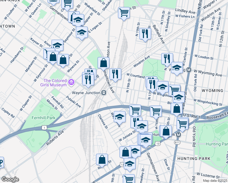 map of restaurants, bars, coffee shops, grocery stores, and more near 4423 Germantown Avenue in Philadelphia
