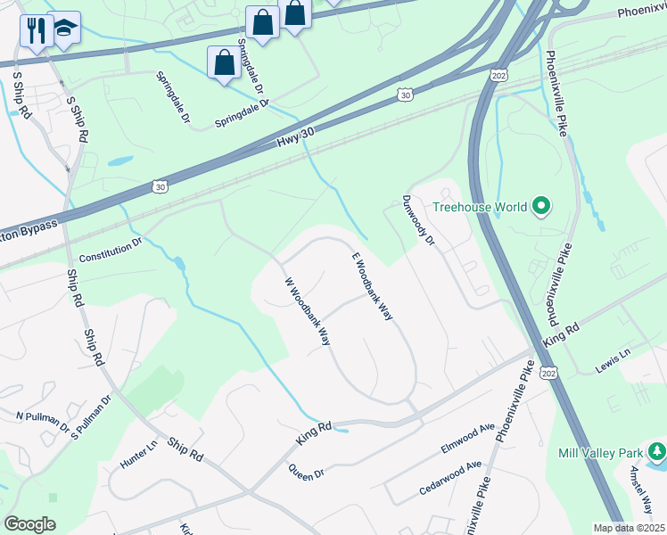 map of restaurants, bars, coffee shops, grocery stores, and more near 831 East Cub Hunt Lane in West Chester