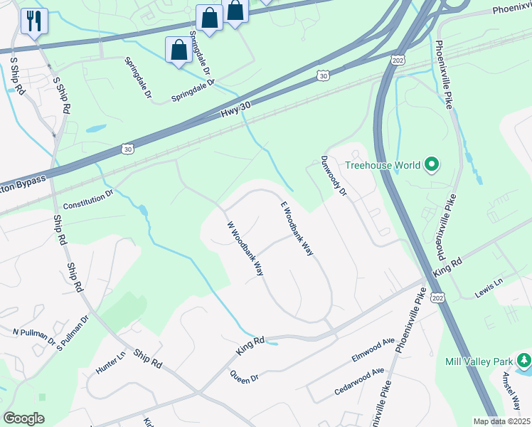 map of restaurants, bars, coffee shops, grocery stores, and more near 831 East Cub Hunt Lane in West Chester