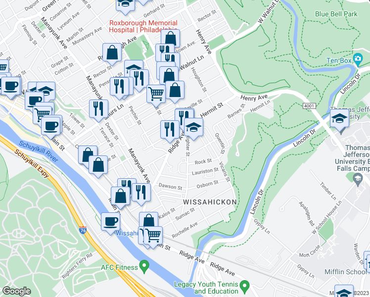 map of restaurants, bars, coffee shops, grocery stores, and more near 522 Righter Street in Philadelphia