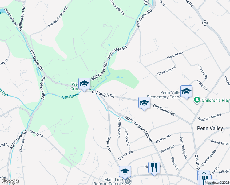 map of restaurants, bars, coffee shops, grocery stores, and more near 117 Old Gulph Road in Gladwyne