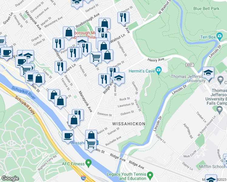 map of restaurants, bars, coffee shops, grocery stores, and more near 522 Righter Street in Philadelphia
