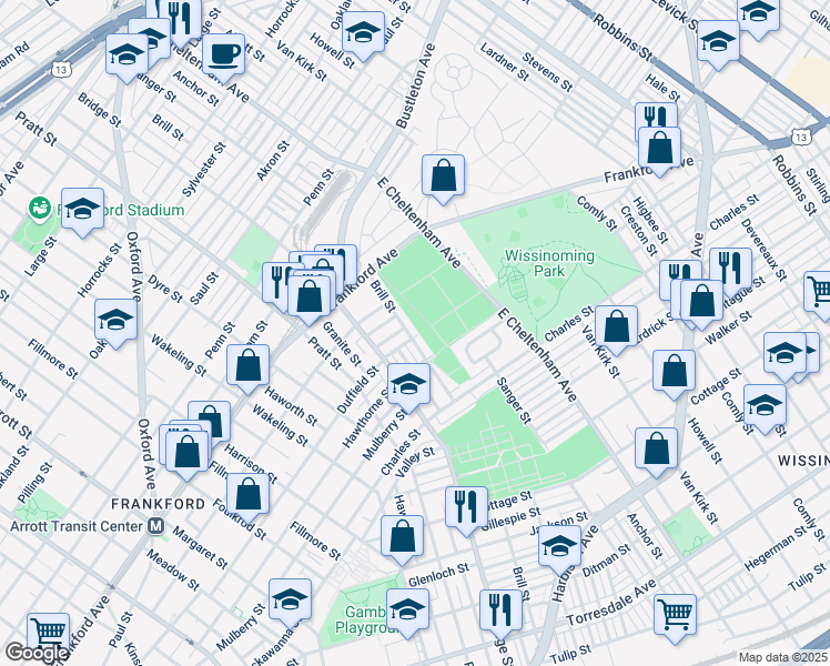 map of restaurants, bars, coffee shops, grocery stores, and more near 5655 Frankford Avenue in Philadelphia