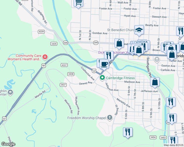 map of restaurants, bars, coffee shops, grocery stores, and more near Glenn Highway in Cambridge