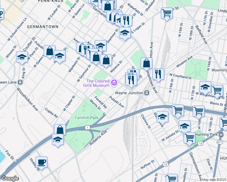 map of restaurants, bars, coffee shops, grocery stores, and more near 224 West Abbottsford Avenue in Philadelphia