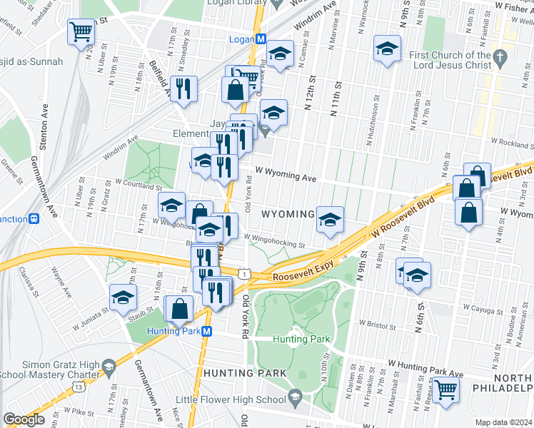 map of restaurants, bars, coffee shops, grocery stores, and more near 4549 North 13th Street in Philadelphia